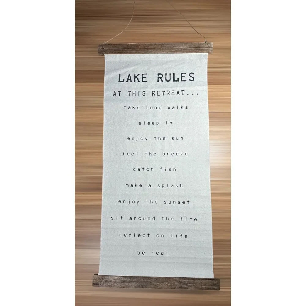 Lake Rules Vintage Wooden Hanging Canvas Wall Art Inspirational Decor Cabin